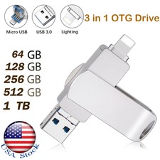 1TB USB 3.0 Thumb Flash Drive 3in1 2TB Memory Stick Portable for iPhone iPad PC