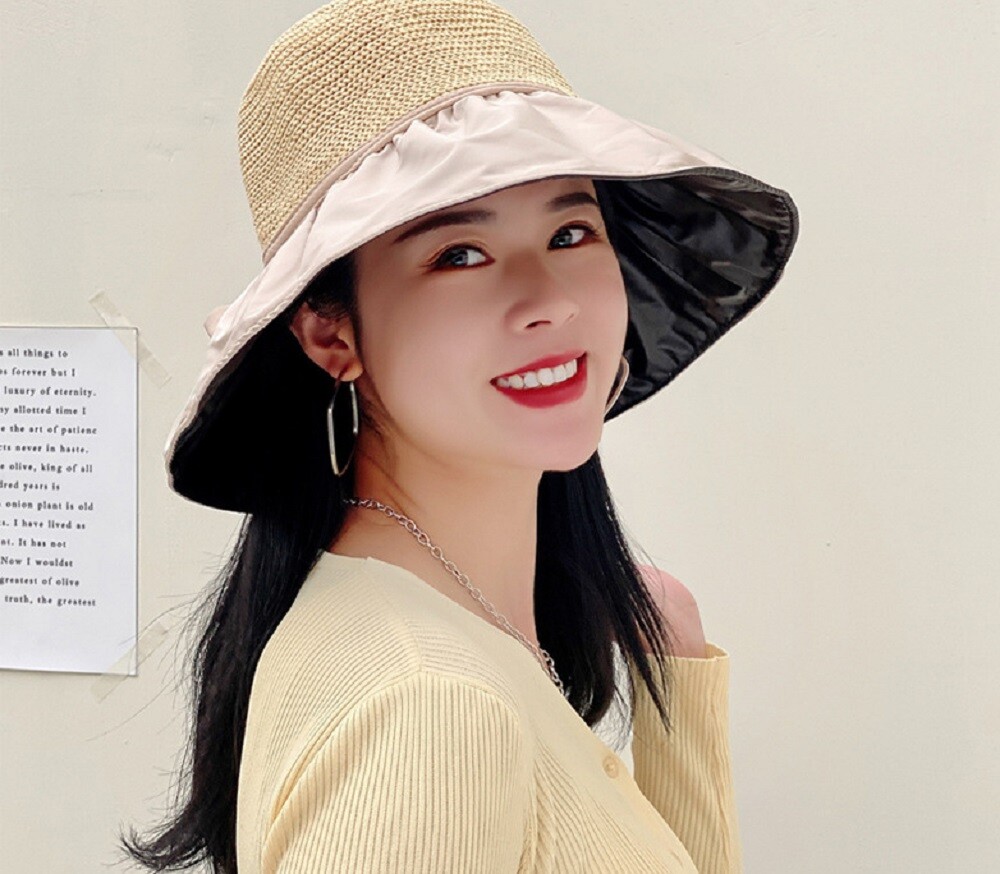 Womens UPF 50+ Foldable Straw Sun Hat Wide Brim Packable  display picture 3