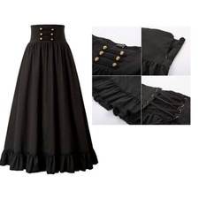Women Gothic Victorian Skirt Midi Steampunk Zip A-line Ruffle Party Retro