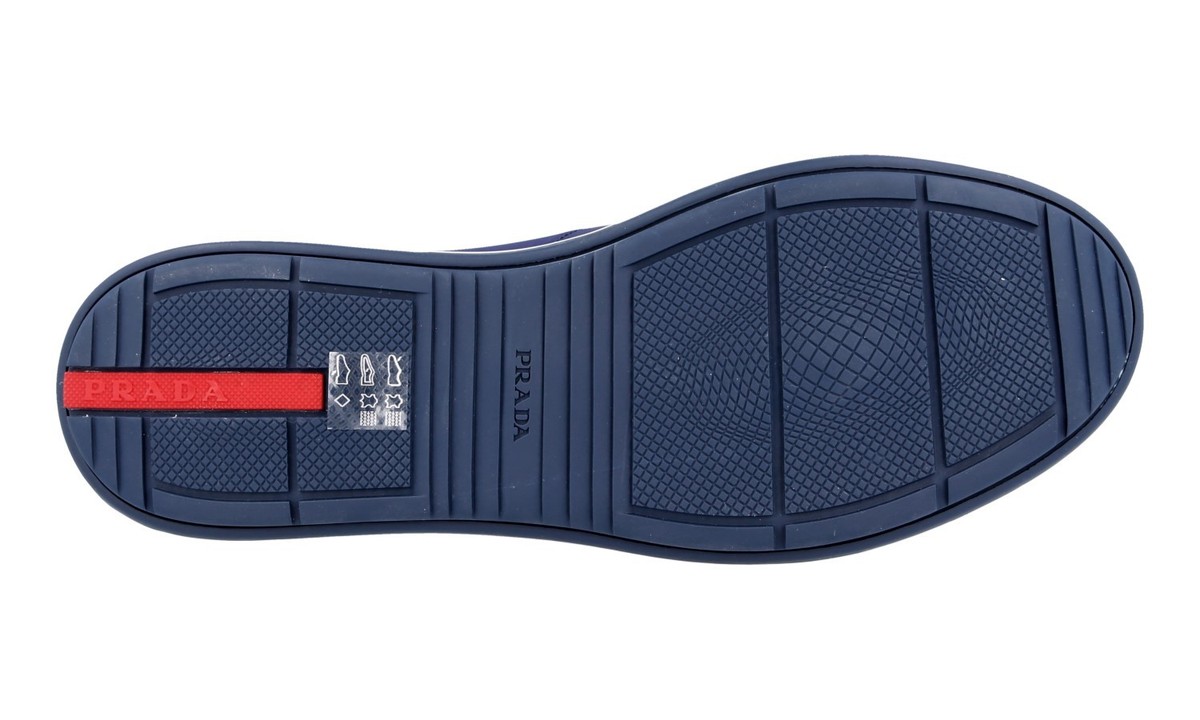 PRADA Leather Nylon Sneakers - 4E2939 Navy Blue White - Red Stripe
