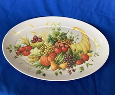 Brookpark Thanksgiving Turkey Platter Cornucopia Pattern Melamine 21x15" Vintage