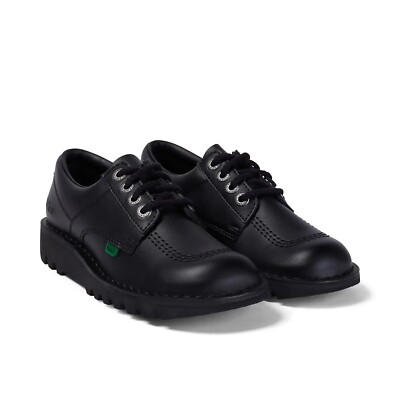 Boys Girls Kickers Youth Kick Lo Leather School Shoes (Black) Size EU  37 UK