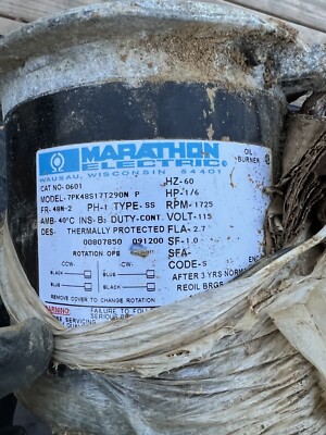 Marathon, 7PJ48S17T290N ,  Electric Motor, 115 VAC, 60 HZ, 1/6 HP, 1 PH