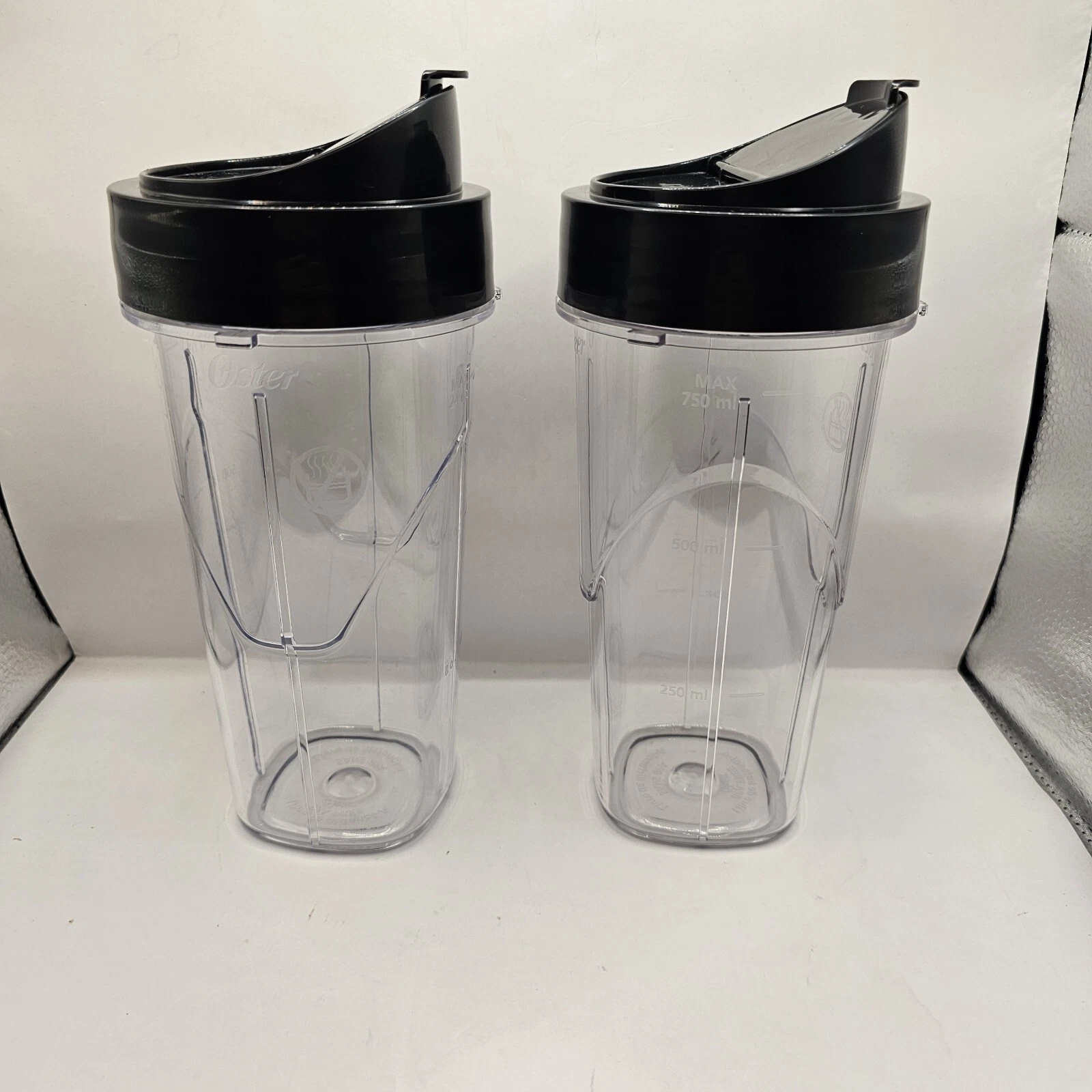2 OSTER Blender 24 oz Blend-N-Go Replacement CUP w/Flip Top Sip & Screw on Lid