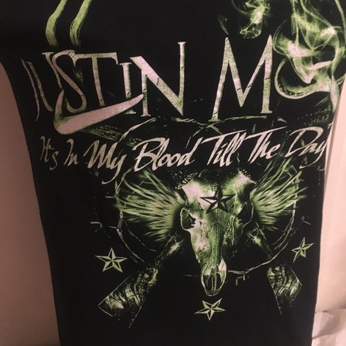 Justin Moore Black Small Tshirt Red neck Country Hunting Music Green Writing - Picture 2 of 5