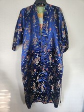 Tang Dynasty Kimono Robe Asian Blue Dragon Pattern Womens XL Vintage