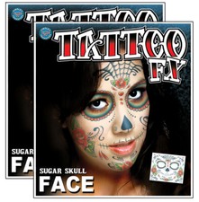 Tinsley Day of the Dead Sugar Skull Face Temporary Tattoo -2 Complete Faces-SALE
