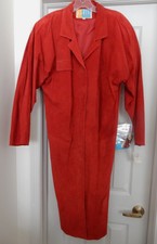 Giii Suede Coat Dress Full Length Retro Bonwit Teller Red Women's L Vintage New