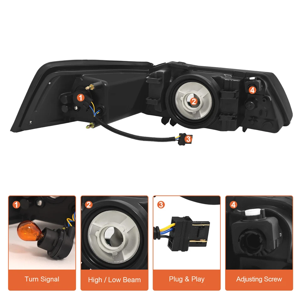 Pair Black Headlight W/LED DRL Sequential Turn Light For 1999-2004 Ford Mustang - Image 4 of 4