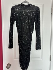 Black Sheer Star Dress Bodycon Sheath Mesh Dress Sz L
