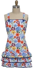 Kay Dee designs girlie apron frilly flower F2726 white blue orange yellow