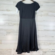 LOFT Black Asymmetric Mixed Media Short Sleeve Fit & Flare Midi Dress Size 0 NWT