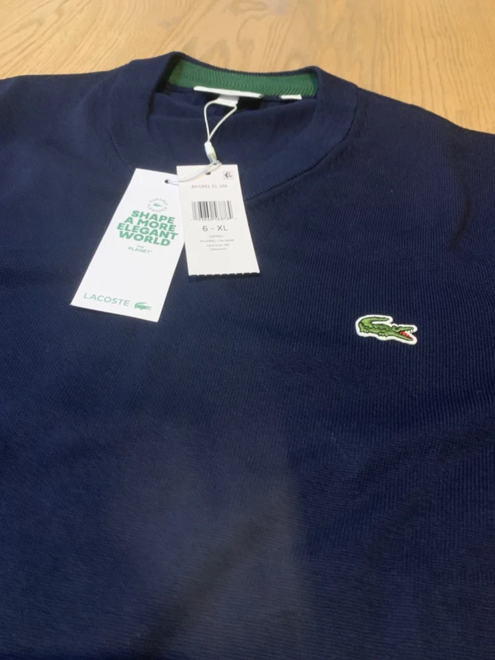 Lacoste Men's Crew Neck Cotton Sweater Navy New With Tags 6- XL ((N082520) - Image 2 of 4
