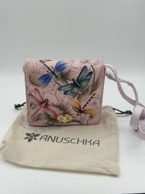 ANUSCHKA Hand-Painted Floral RFID Top Zip Crossbody PINK BNWT Retired Travel Bag