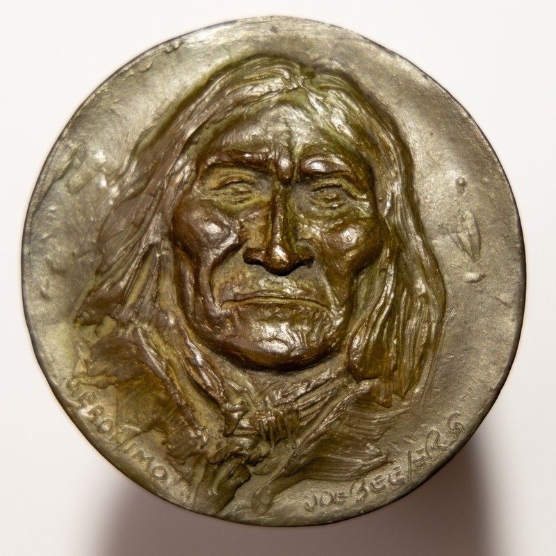 Rare Eddie Basha Joe Beeler - 3 1/2" Bronze Medallion - 1986 "Geronimo" (b)