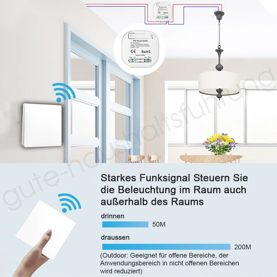 Funk Schalter Set Funk-Empfänger batterielos Wandschalter Lichtschalter Taster - Bild 3 von 4