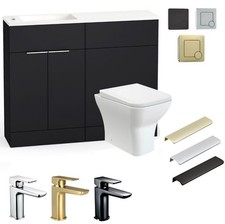 1000mm Black Vanity & WC Unit,Basin,Toilet,Cistern,Tap,Button - Colour Choice