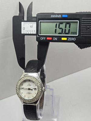 Womens Visage Silver Tone MOP Pave Crystal Quartz Date 30MM 