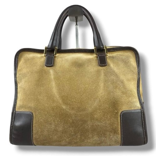 LOEWE Amazona 32 Handbag Suede Logo Beige Brown Women's Pre-owned From Japan F/S