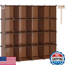 C&AHOME 16-Cube Storage Organizer Unit, DIY Closet Shelves, Brown - 48.4"L x 12.