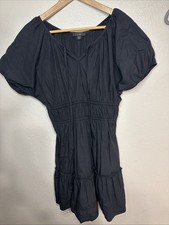 J CREW Black Cinched Smocked Waist Puff Sleeve Dress Sz XS