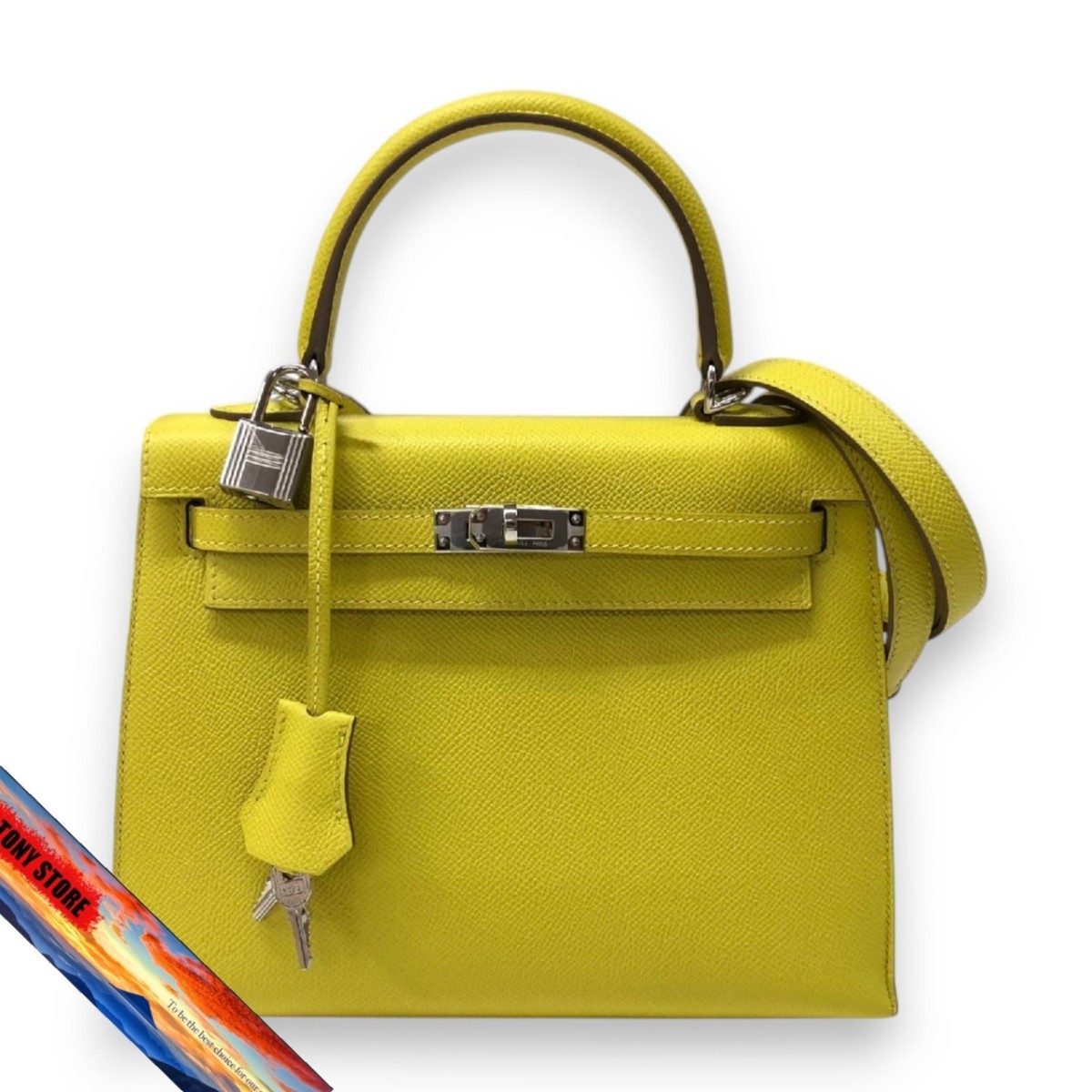 Hermes Kelly 25 Bag UStamped Lime Silver Hardware Handbag