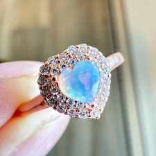 925 Sterling Silver Ring 4mm Heart Natural Opal Gemstone Zircon Women Bridal