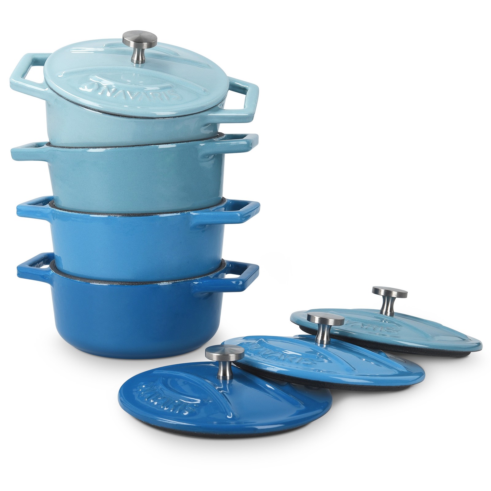 Mini Cocotte Set - 4x Gusseisen Mini Topf Blau - Kleine Auflaufform