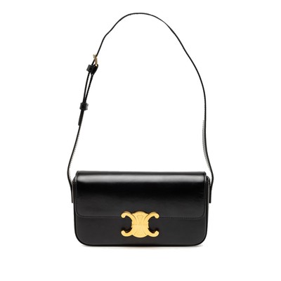 Authenticated Celine Shiny Calfskin Triomphe Claude Black Calf Leather
