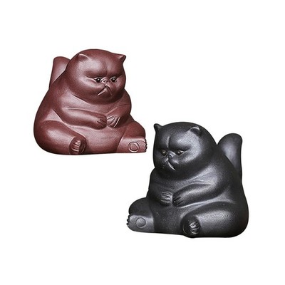 Mini-Katzenstatue, lila Ton, Teehaustier, Heimdekoration, Kätzchen-Skulptur,