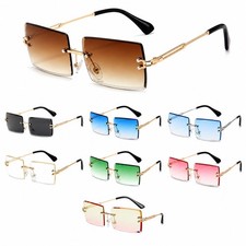 Rimless Sunglasses UV400 Rectangle Gem Cut Gradient Lenses Men Women Lightweight