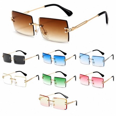 Rimless Sunglasses UV400 Rectangle Gem Cut Gradient Lenses Men Women Lightweight