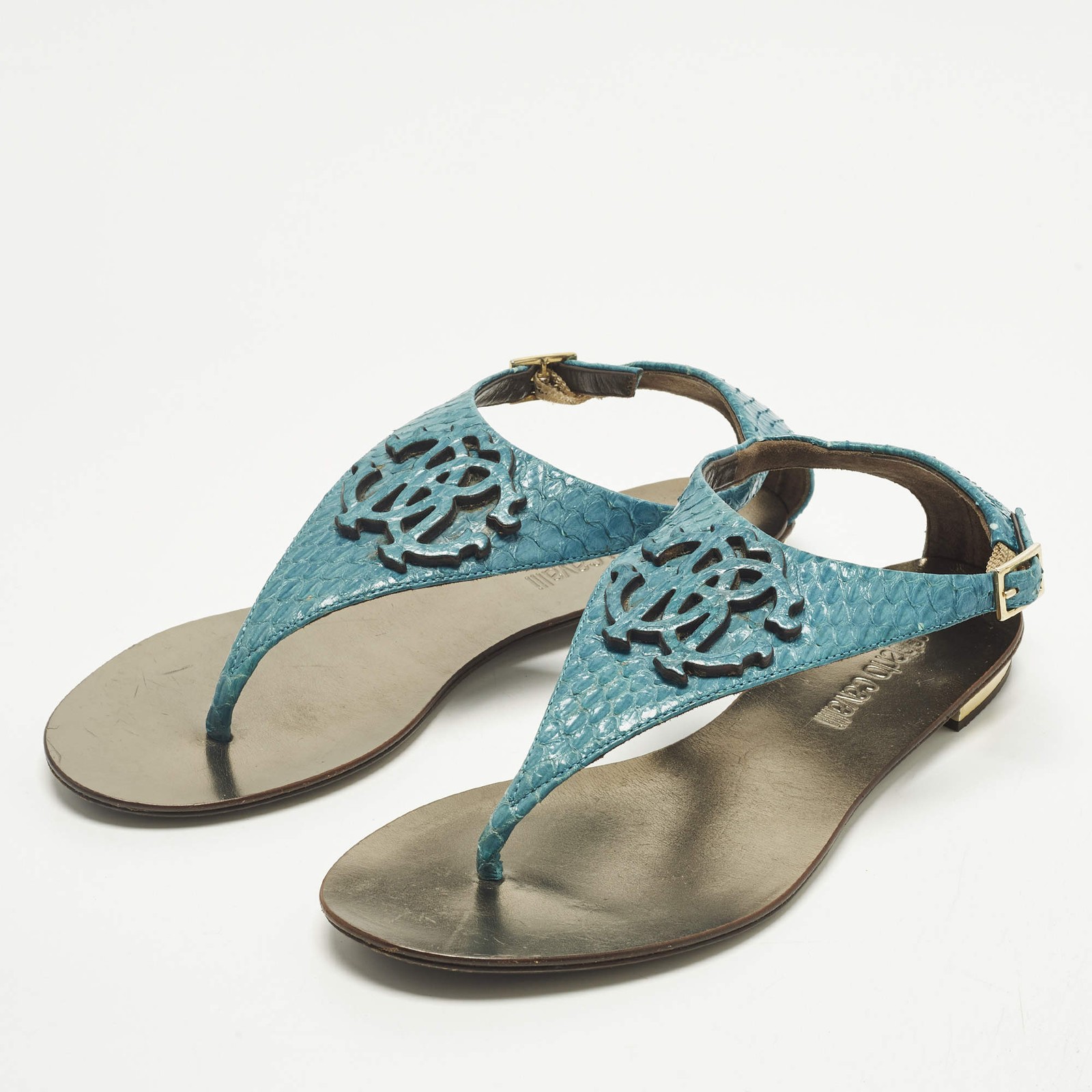 Roberto Cavalli Size 37 Blue Python Embossed Leat… - image 2