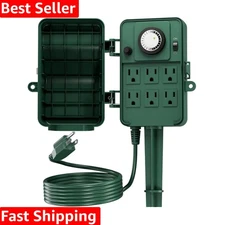 Listed 24-Hour Outdoor Timer with 6 Outlets for Christmas & Halloween Lights