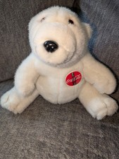 Vintage 1996 Coca Cola White Polar Bear Teddy Plush Toy 10" Free Shipping