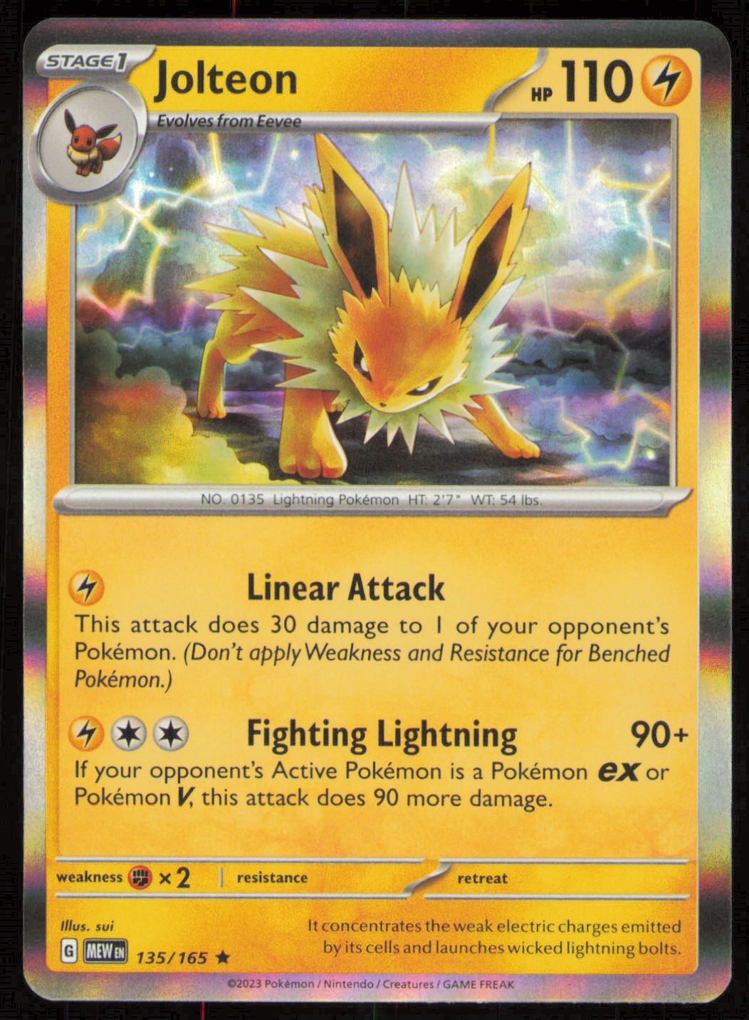 Jolteon 135/165 Pokemon Sv: Scarlet & Violet 151 Holo NM