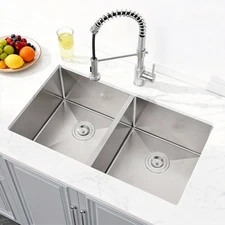 32" Undermount Double Bowl Kitchen Sink 50/50, Stainless Steel Sinks 32"x19"x10"