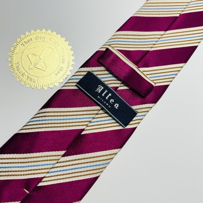 ALTEA Magenta/White/Brown/Blue Striped Silk/Cotton Blend Slim Tie 61x2.75 
