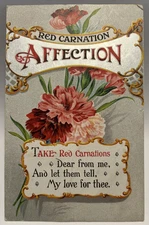 1912 Red Carnation, Affection, Silver, Vintage Embossed Postcard