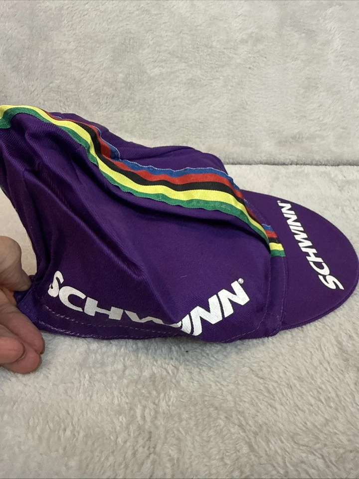 Vintage Schwinn Cycling Hat Cap Purple Color Stripes Retro Sport 90s - Image 2 of 4