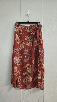 Free People Wrap Skirt Skirt Womens 6 Brown Floral Viscose Lightweight Boho