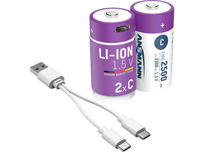 ANSMANN Typ 2500, 2 Stück Baby C Akku, Li-Ion, 1.5 Volt, 2500 mAh