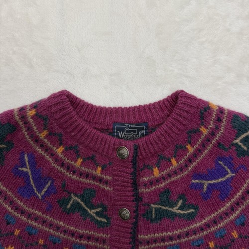 Vintage Woolrich Cardigan Sweater Womens Medium Purple Fair Isle Leaf Wool, Size M, $44 - Photo 3