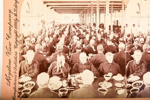 1899 Keystone Stereoview Photo 7x3½" - Soldiers' Home Dining Room Marion IN V29