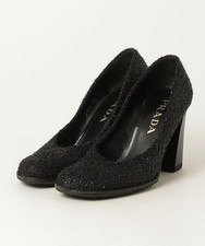 Prada Glitter Pumps Black Women's Leather Slip-On Shoes Size EU36/US6