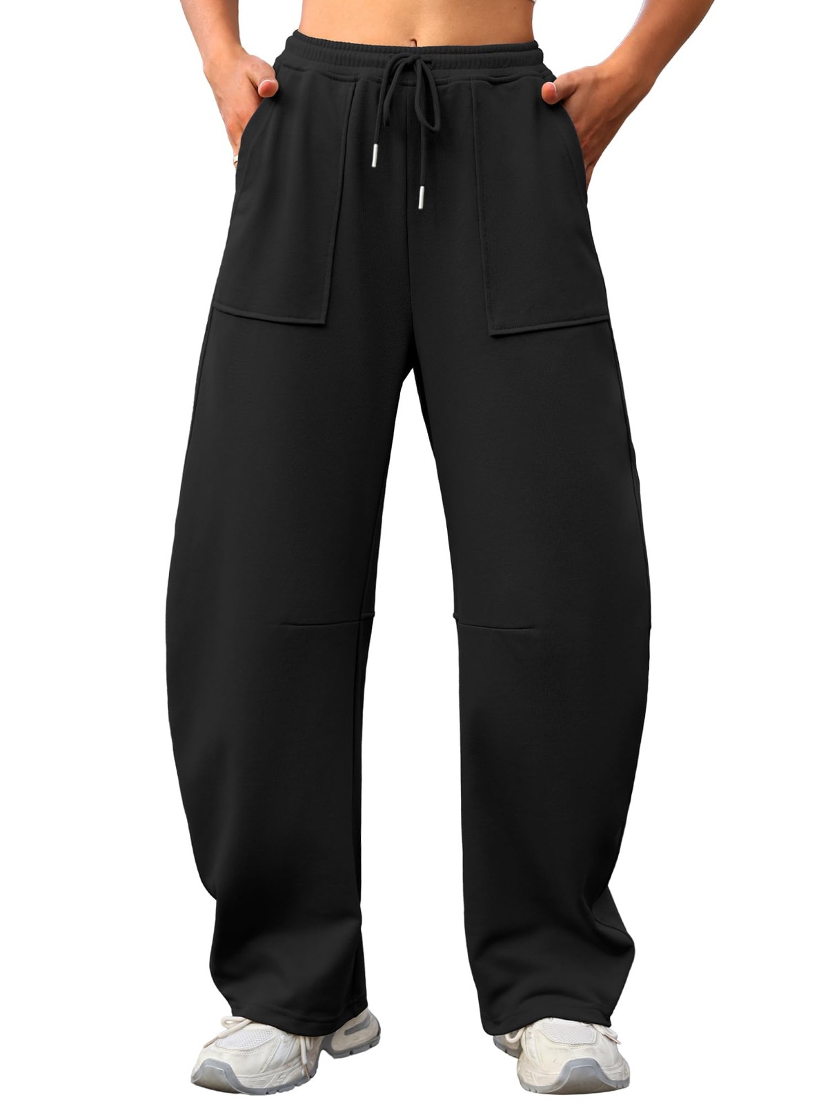 Womens Baggy Barrel Sweatpants Wide Leg Drawstring Elastic Waist Sweat Pants ...