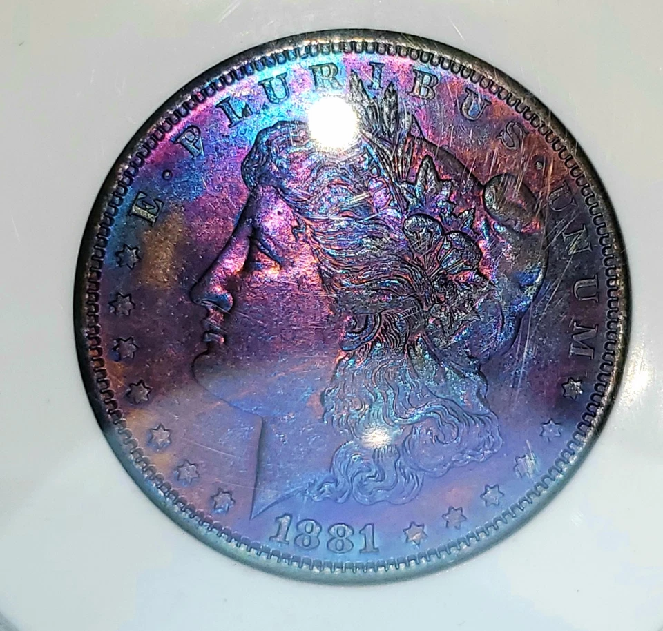 1881-S MORGAN Silver DOLLAR PC MS!!65 PL Rainbow Toned  - Image 3 of 4