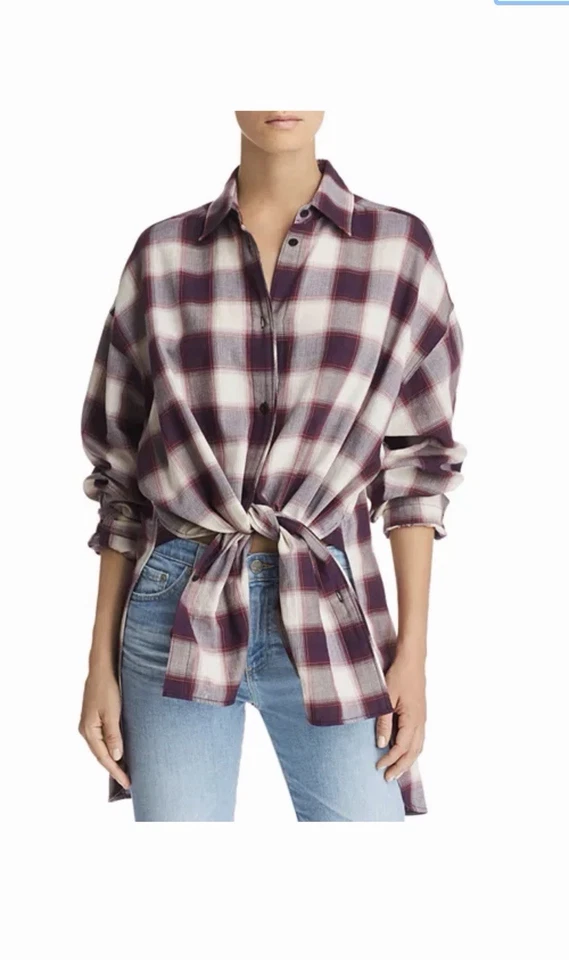 Elizabeth and James 女式 Clive 超大纽扣格子衬衫 XS 码 — 第 2/4 张图片