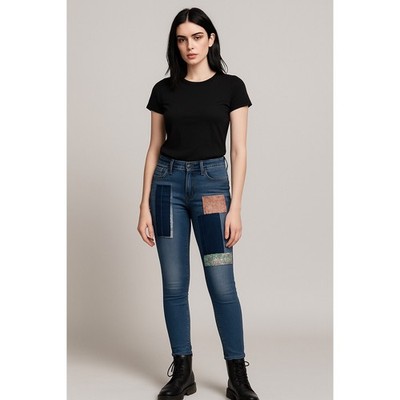 William Rast Jeans Womens 26 Blue Patchwork Perfect Skinny Denim Button Zip