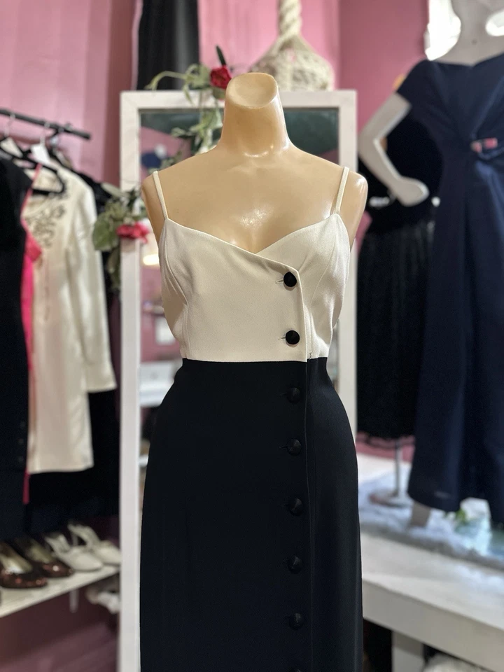 Vintage 90s Maxi Dress Strappy Black White Sundress Minimalist Colorblock M - Image 3 of 4